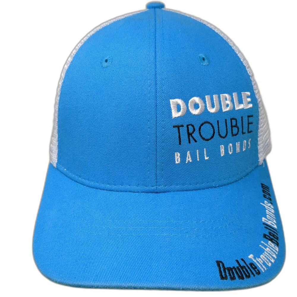Vie Trucker Hat Blue One Size Double Trouble Bail Bonds Mesh Snapback Phone Num